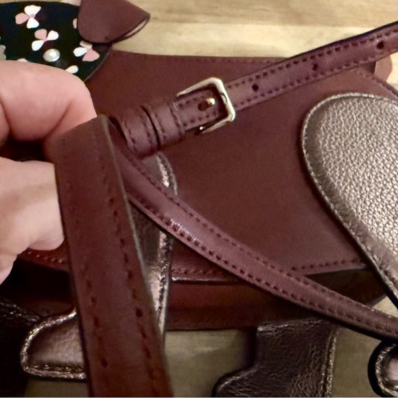 Kate Spade Burgundy Leather Flower Dog Crossbody Bag - Picture 8 of 12